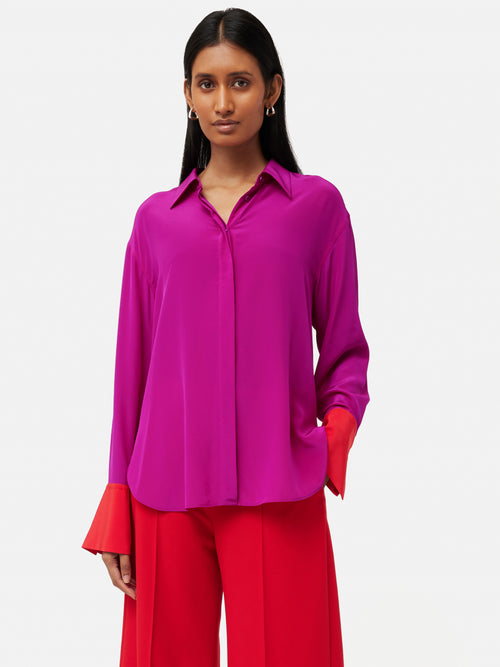 Silk Relaxed Contrast Shirt | Pink