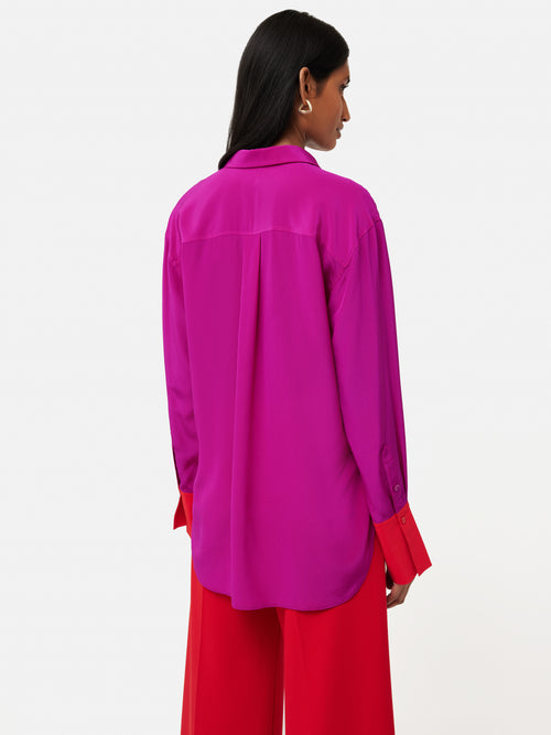 Silk Relaxed Contrast Shirt | Pink