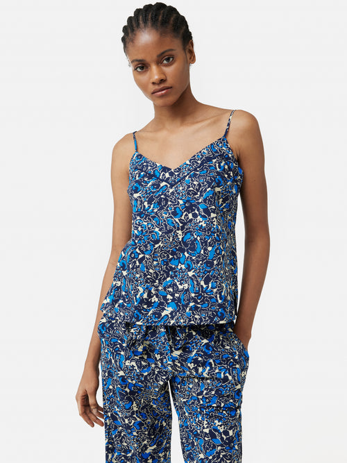 Sketch Floral Cami Cropped Pyjamas | Blue