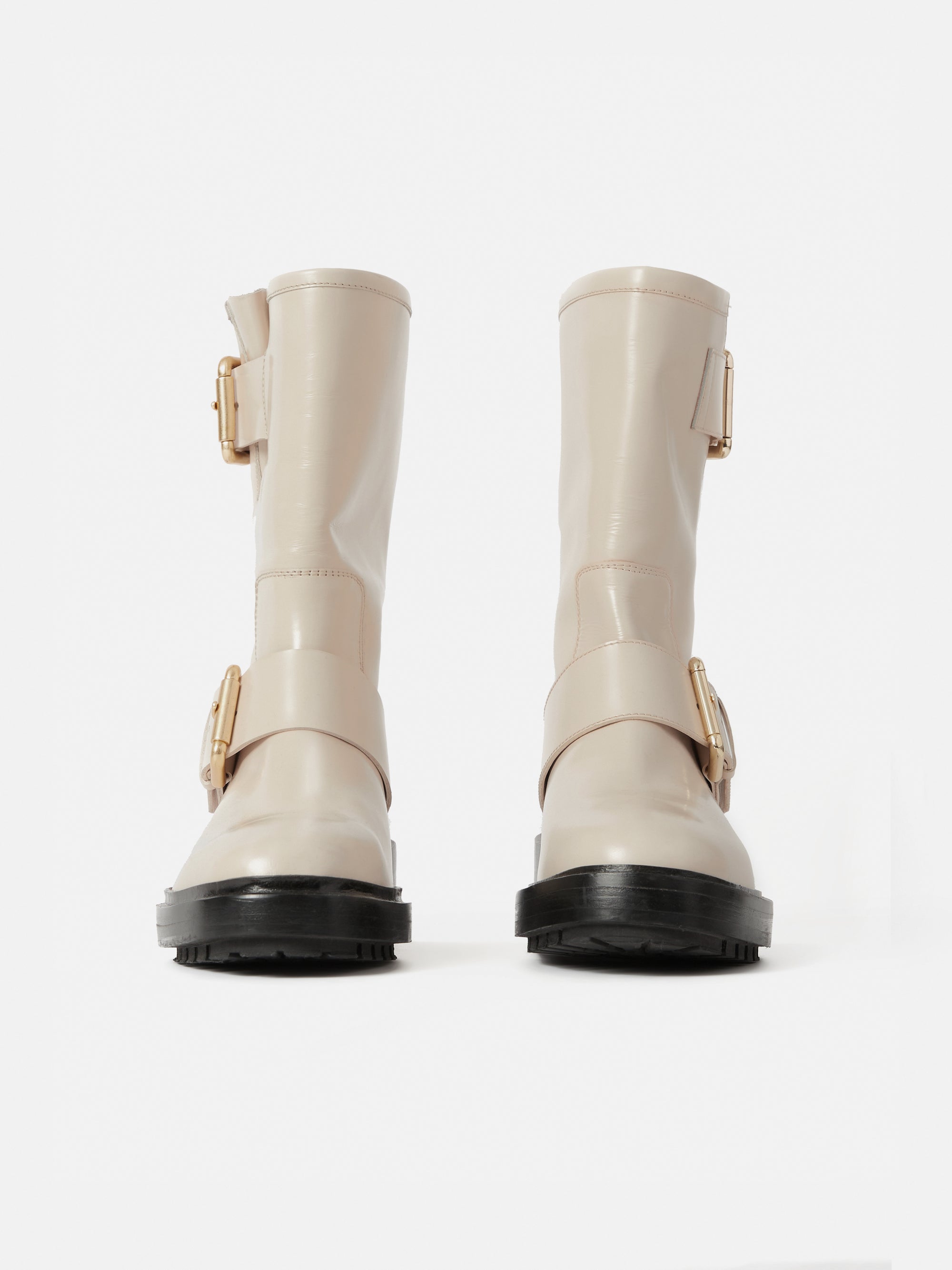 Box Leather Biker Boot Cream Jigsaw
