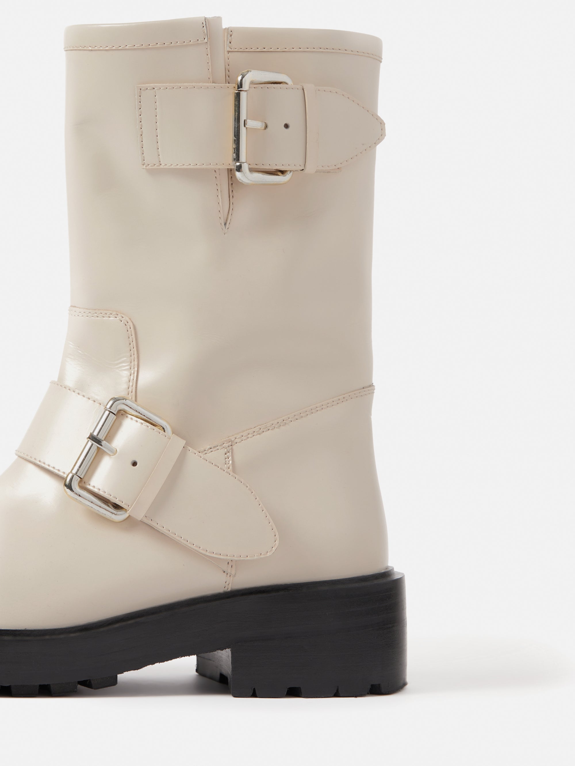 Box Leather Biker Boot Cream Jigsaw