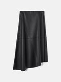 Leather Midi Asymmetric Skirt | Black