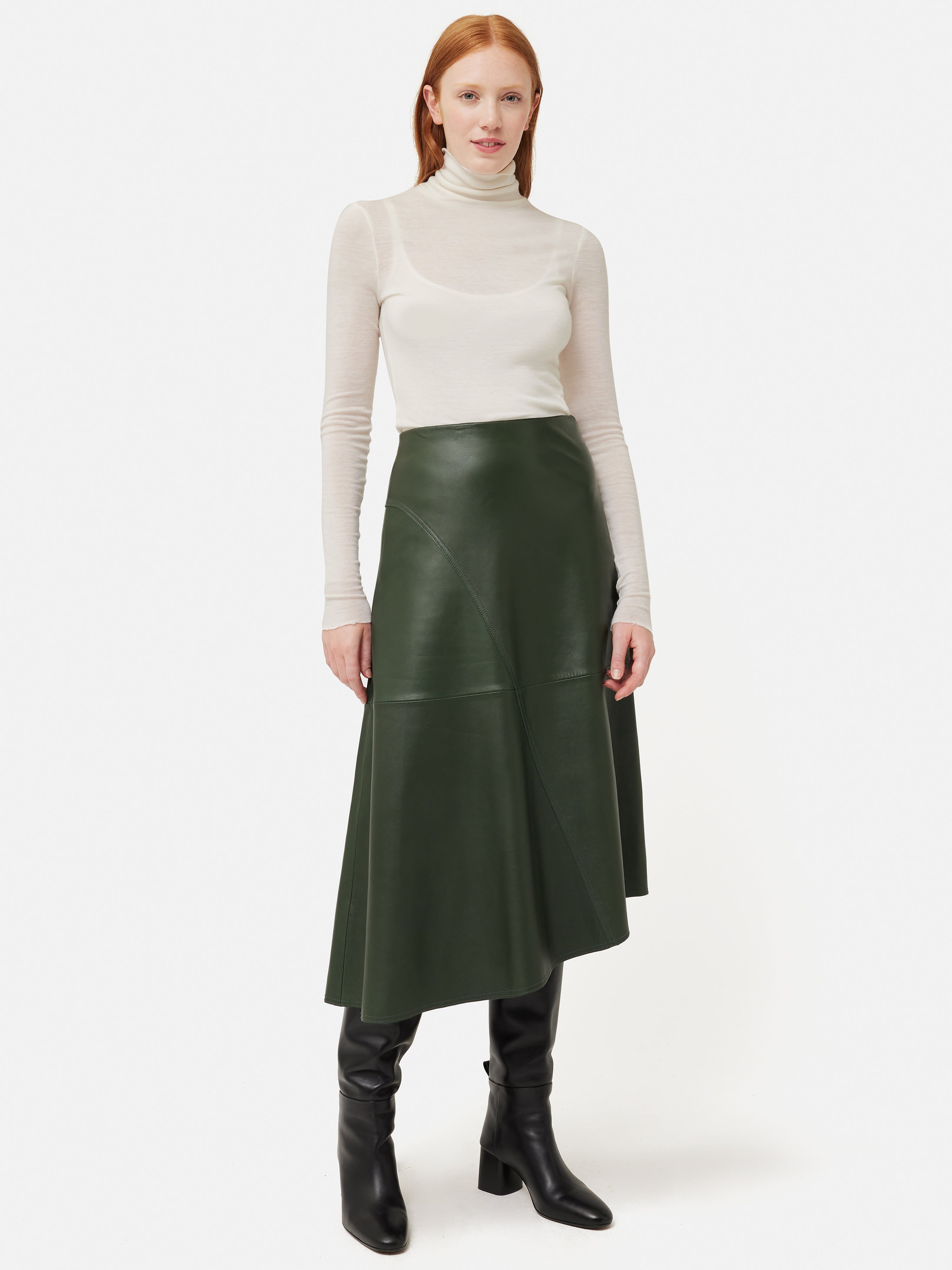 Leather Midi Asymmetric Skirt | Green – Jigsaw