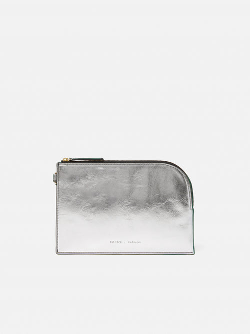Sophia Metallic Leather Pouch | Silver