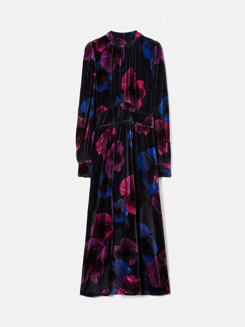 Winter Hibiscus Silk Velvet Dress | Purple