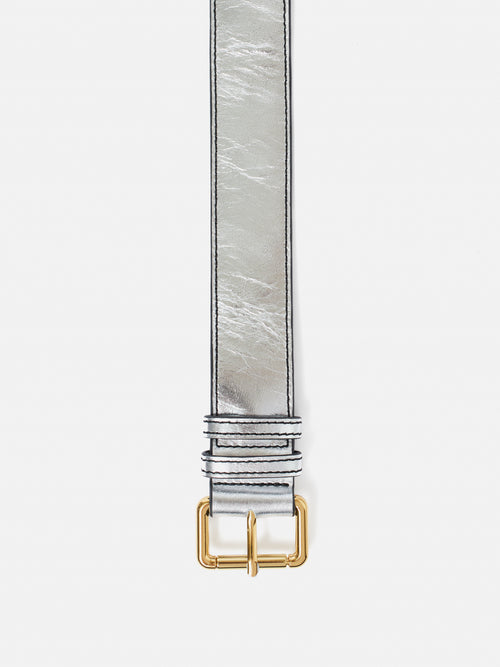 Metallic Leather Belt | Silver