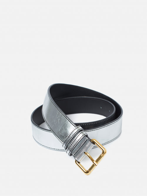 Metallic Leather Belt | Silver
