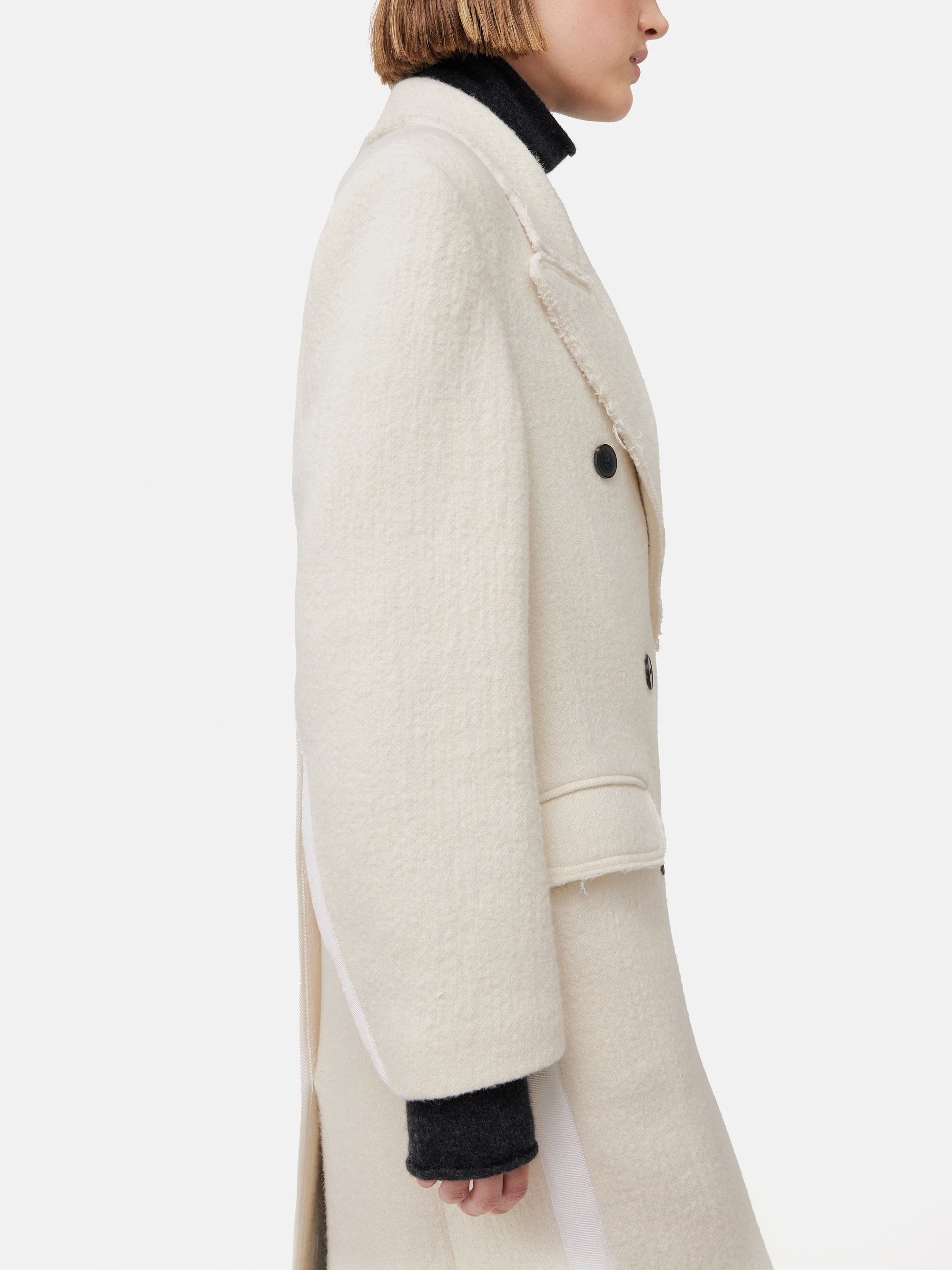 Italian Wool Frayed Edge Coat | Cream – Jigsaw