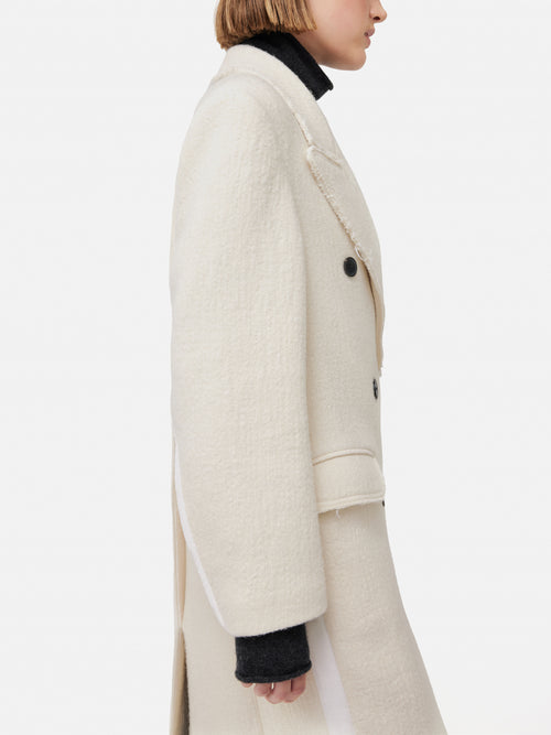 Italian Wool Frayed Edge Coat | Cream