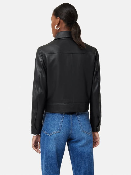 Zip Front Leather Biker Jacket | Black