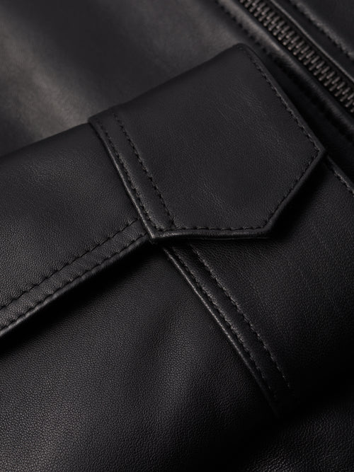 Zip Front Leather Biker Jacket | Black