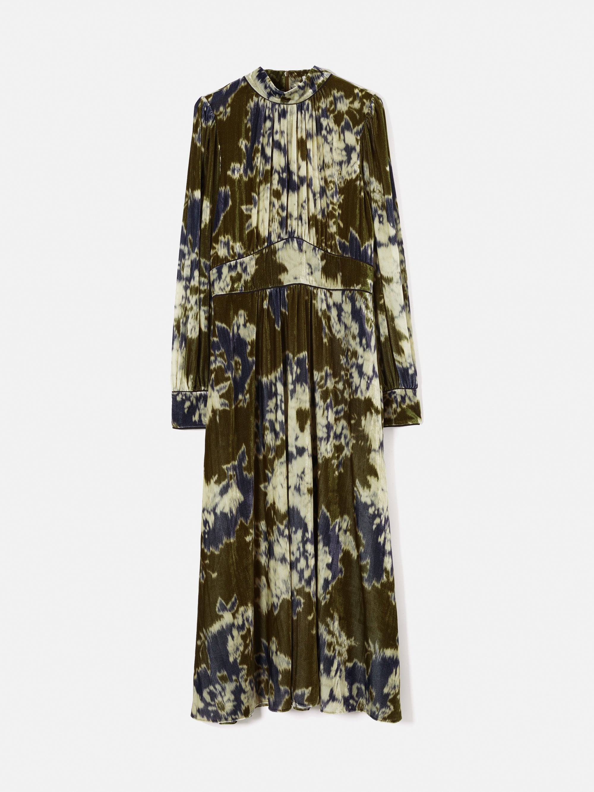 Glitched Ikat Velvet Dress Green Jigsaw