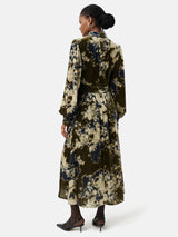 Glitched Ikat Velvet Dress | Green