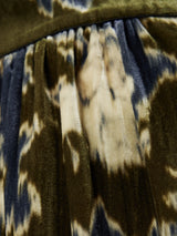 Glitched Ikat Velvet Dress | Green