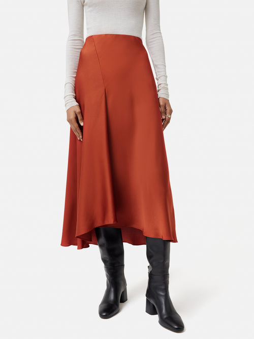 Satin Bias Asymmetric Skirt | Orange