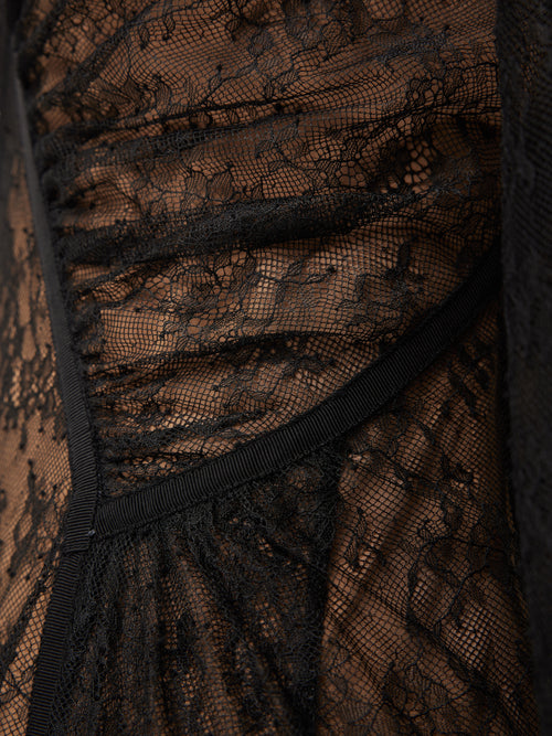 Gathered Scalloped Lace Dress | Black