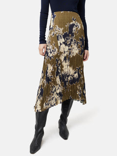 Glitched Ikat Crinkled Skirt | Green