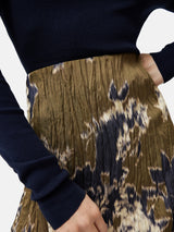 Glitched Ikat Crinkled Skirt | Green