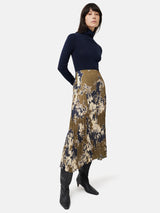 Glitched Ikat Crinkled Skirt | Green