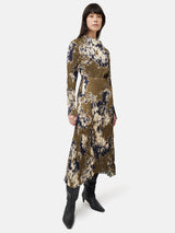 Glitched Ikat Crinkled Skirt | Green