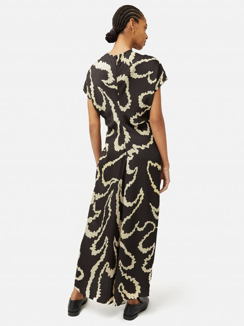Hydra Coral Satin Crepe Dress | Black
