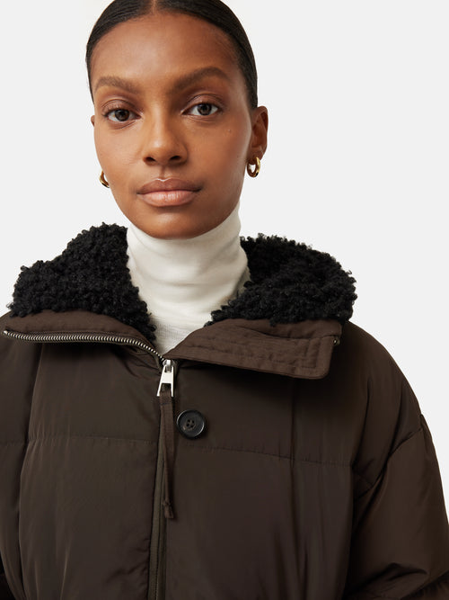 Hooded Down Maxi Puffer | Brown
