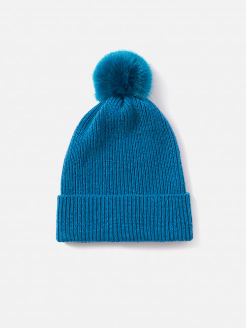 Faux Fur Pom Hat | Blue