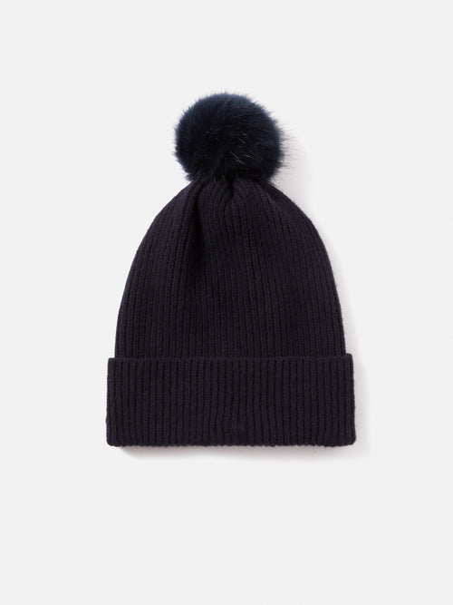 Faux Fur Pom Hat | Navy