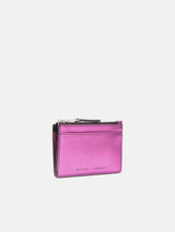 Leather Ziptop Card Holder | Pink
