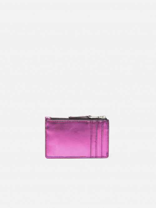 Leather Ziptop Card Holder | Pink