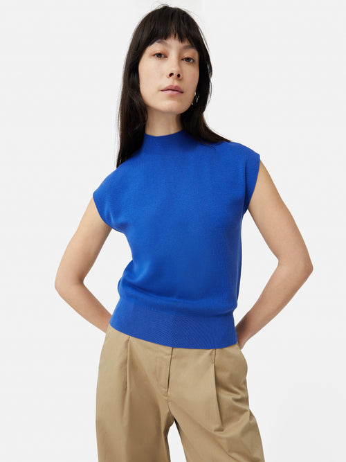 Silk Cotton Cap Sleeve Top | Blue