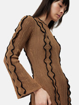 Scallop Trim Knitted Dress | Brown