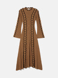 Scallop Trim Knitted Dress | Brown