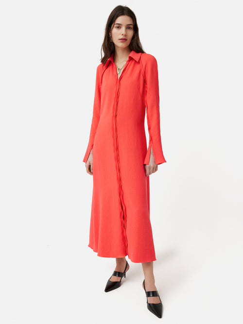 Japanese Crepe Shirt Dress | Coral