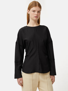 Silk Habotai Long Sleeve Top | Black