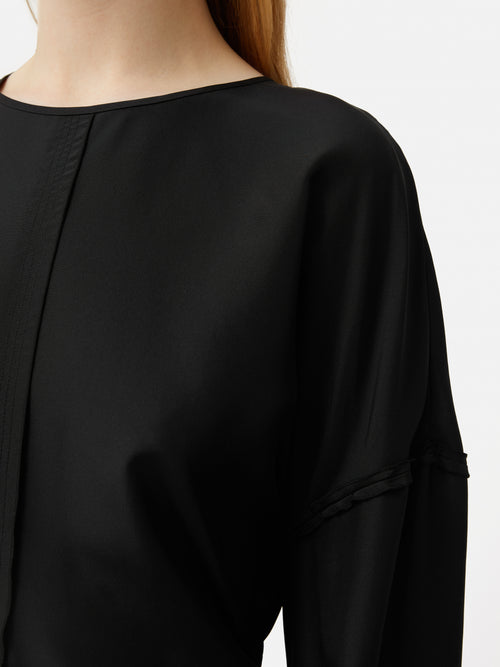 Silk Habotai Long Sleeve Top | Black