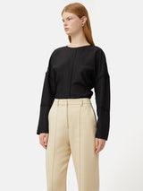 Silk Habotai Long Sleeve Top | Black