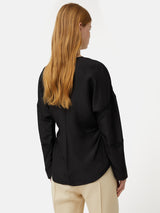 Silk Habotai Long Sleeve Top | Black