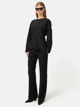 Silk Habotai Long Sleeve Top | Black