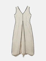 Linen Sleeveless Piped Dress | Cream