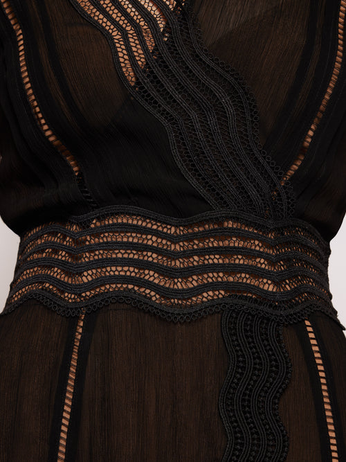 Crinkle Lace Trim Dress | Black