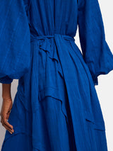 Textured Cotton Belted Dress | Blue