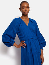 Textured Cotton Belted Dress | Blue