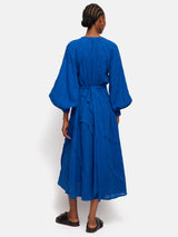 Textured Cotton Belted Dress | Blue