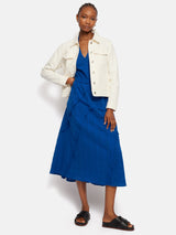 Textured Cotton Belted Dress | Blue