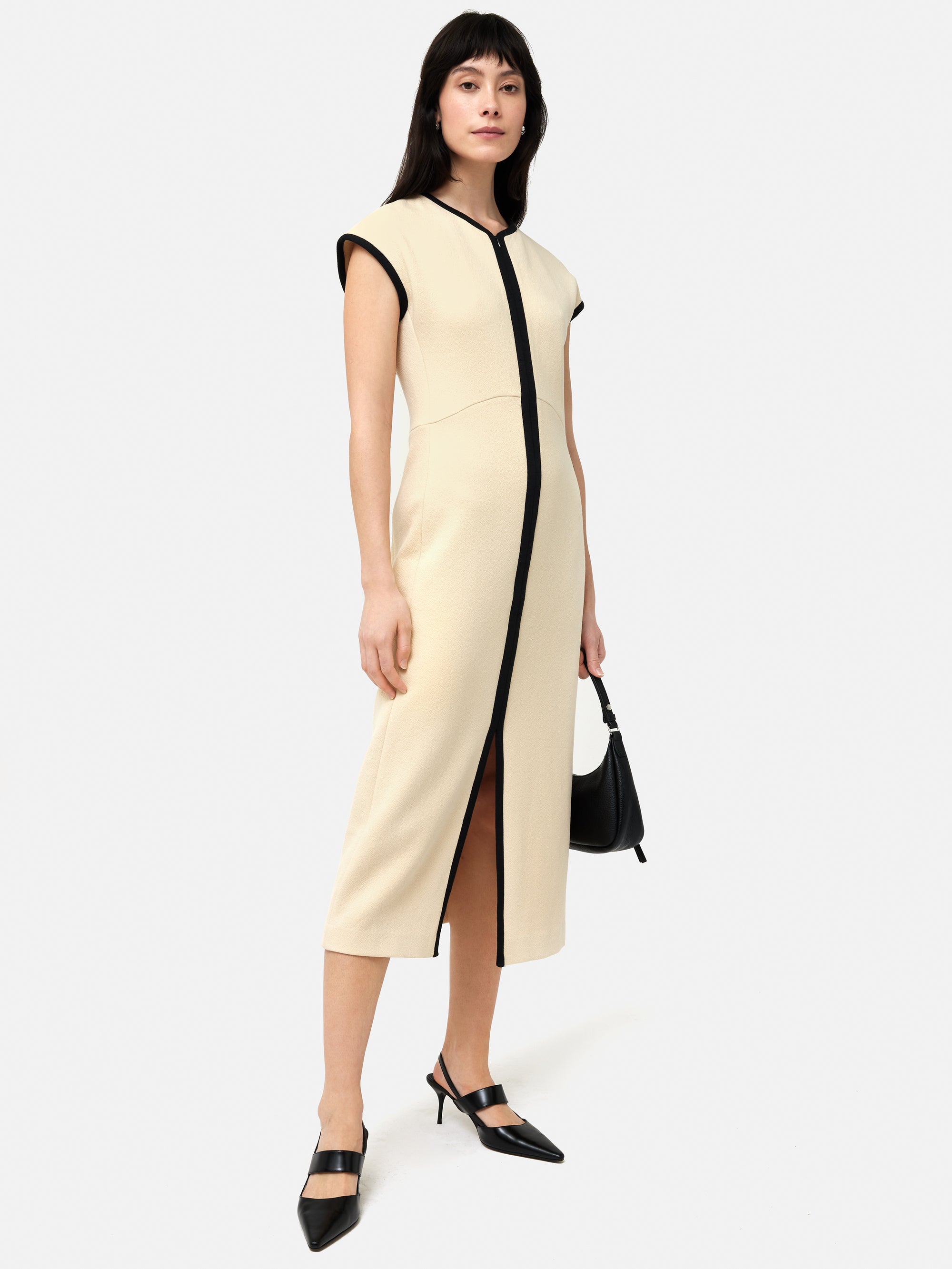 Heavy Crepe Zip Column Dress | Cream – Jigsaw