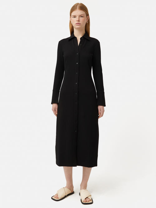 Textured Jersey Shirt Dress | Black