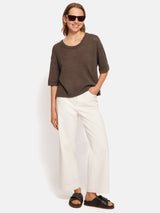 Linen Scoop Neck Knitted T-Shirt | Brown