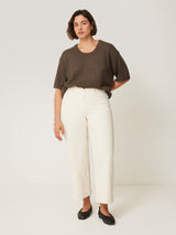 Linen Scoop Neck Knitted T-Shirt | Brown