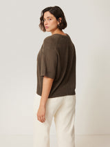 Linen Scoop Neck Knitted T-Shirt | Brown